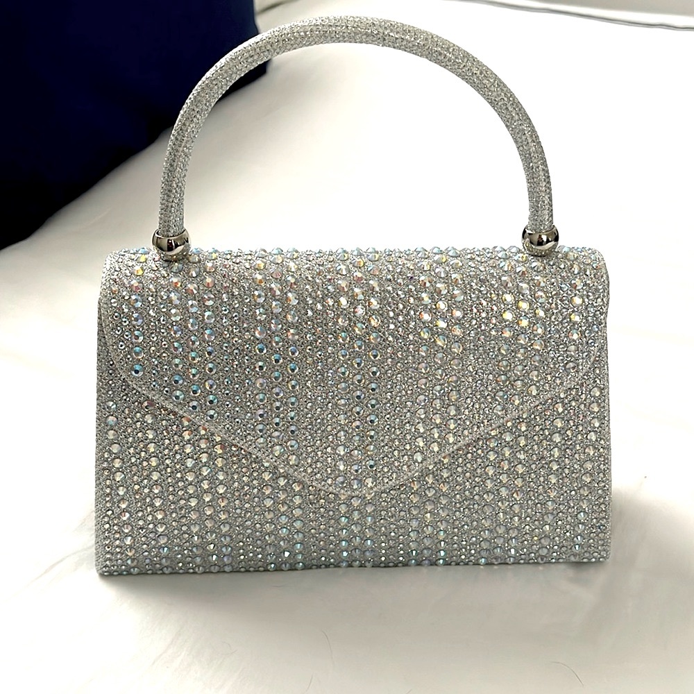 Sparkly Silver Crystal Studded Mini Evening Bag